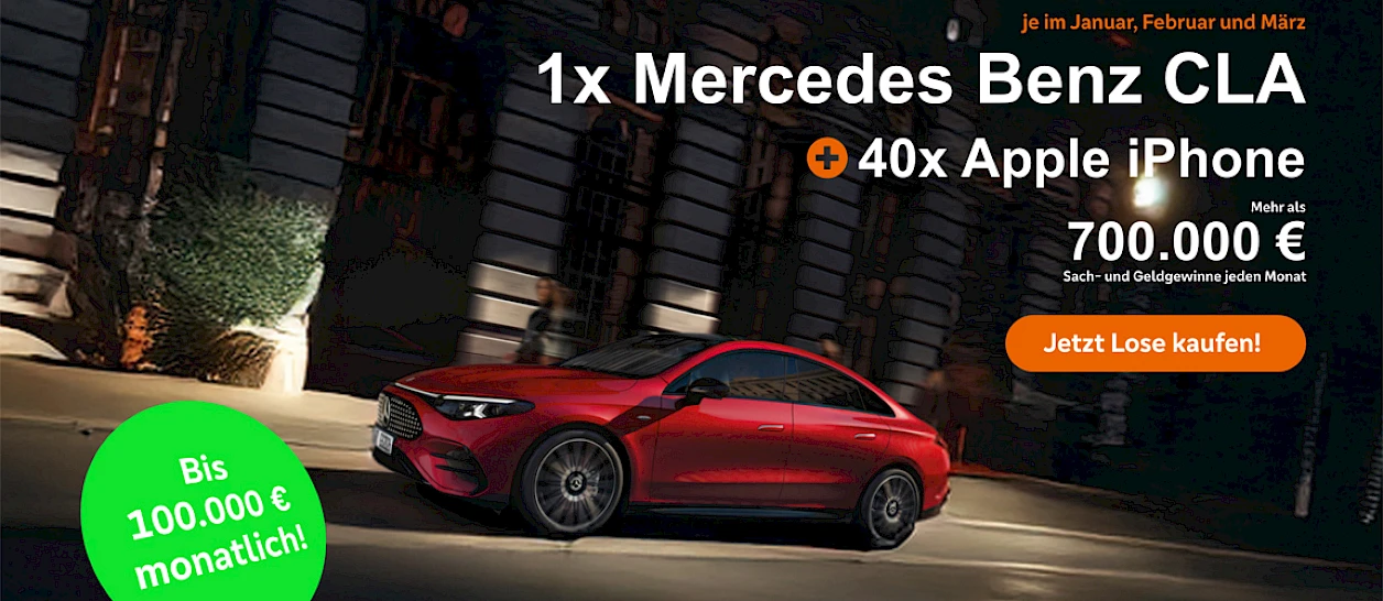 Bild eines Mercedes-Benz CLA. Der CLA ist der Sondergewinn in den Monaten Januar, Februar, März.