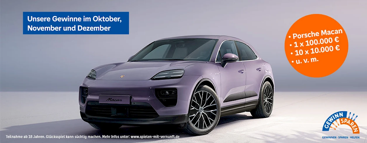 Bild eines VW Tiguan vor einem Haus. Der VW ist der Sondergewinn in den Monaten Juli, August, September.
